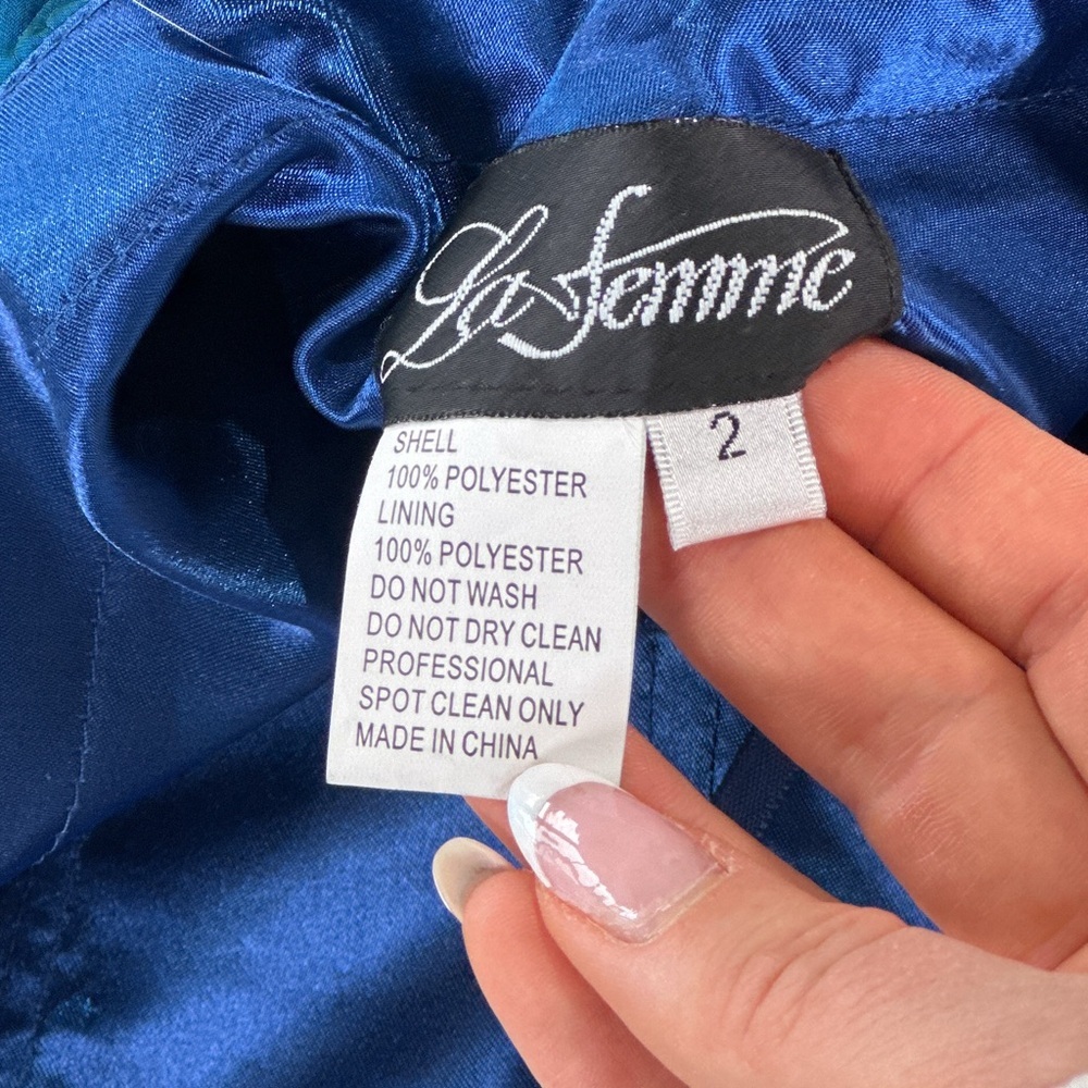 La Femme Blue Beaded Chiffon Strapless Prom Dress Womens 2 Formal Evening - Picture 6 of 12